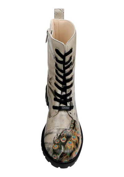 Kadın Vegan Deri Bej Fermuarlı Uzun Bot - Gracious Feathers Tasarım Multicolor