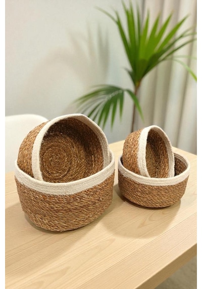 Digithome 4 Lü Naturel Yuvarlak Organizer Sepet - Pnl-ph35 S/4 Kahverengi