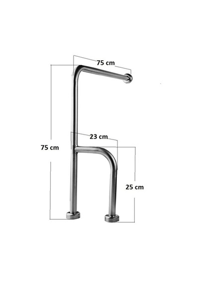 Paslanmaz Yerden Duvara Sağ Sol Dönerli Tutunma Barı 32mm Çap 75x75cm Gümüş