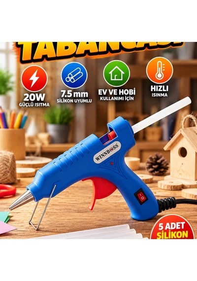 20w Silikon Tabancası 7.5 Mm Uyumlu 5 Adet Silikon Çubuk Hediyeli Ev Ve Hobi Kullanımı İçin