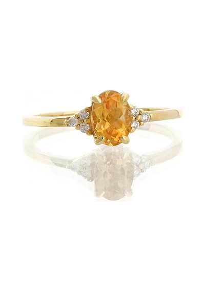 Citrine Oval Tektaş Pırlanta Yüzük Sarı
