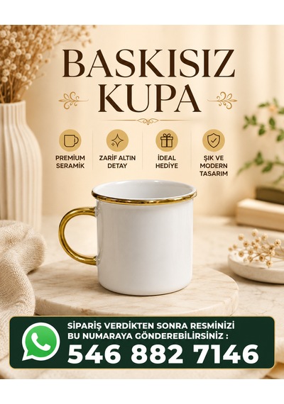 Kişiye Özel Fotoğraf Baskılı Altın Yaldızlı Seramik Kupa Beyaz