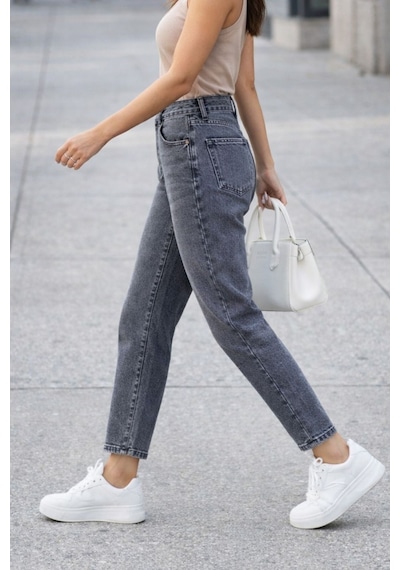 Cedy Denim Kadın Yüksek Bel Soho Boyfriend Jean C599 Gri
