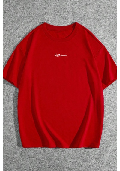 Unisex Chalenge Sırt Baskılı Tasarım Tshirt Kırmızı