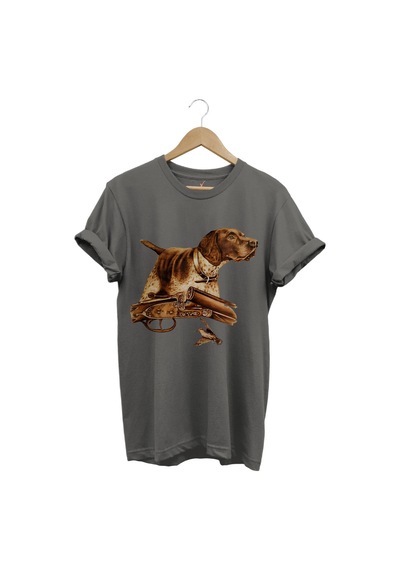 Hunter Avcılık Temalı Fişek Labrador Retriever Setter Pointer Baskılı %100 Pamuk Regular Fit T-shirt Antrasit