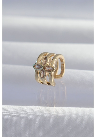 Ezoconcept Pirinç Gold Renk Yonca Earcuff Küpe Çok Renkli
