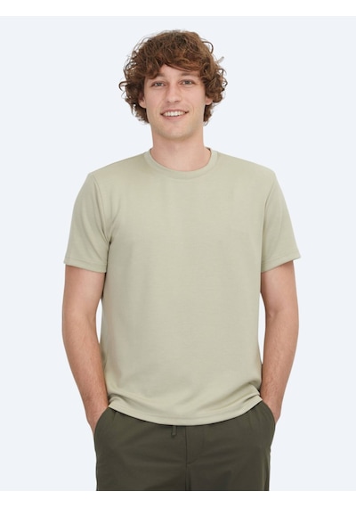 Kip Açık Haki Düz Bisiklet Yaka T-shirt Açık Haki