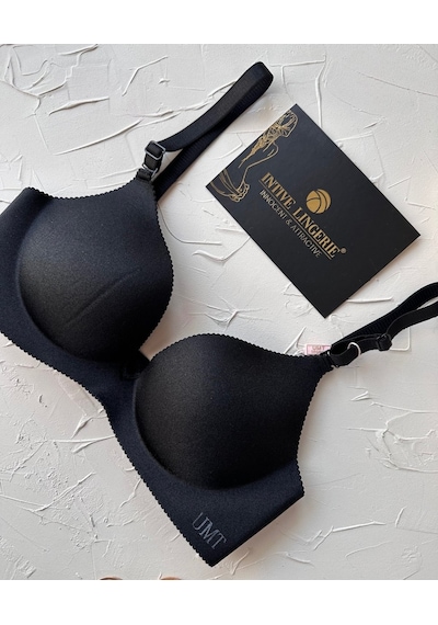 Angelina Push-up Balensiz Dikişsiz V Yaka İthal Kaliteli Düz Renk Siyah