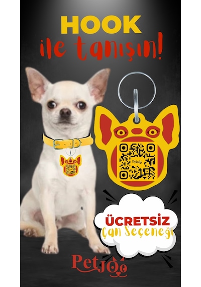 Petjoo 7.Hook Kırmızı-Sarı Qr'lı Köpek Künyesi