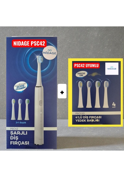 Nidage Psc42 Şarjlı Diş Fırçası + Psc42 Uyumlu Yedek Başlık 4'lü