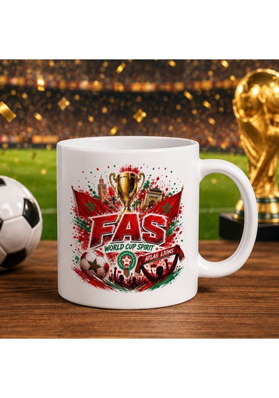 Bk Gift Fas Taraftar Temalı Dünya Futbol Kupası Tasarımlı Beyaz Kupa Bardak
