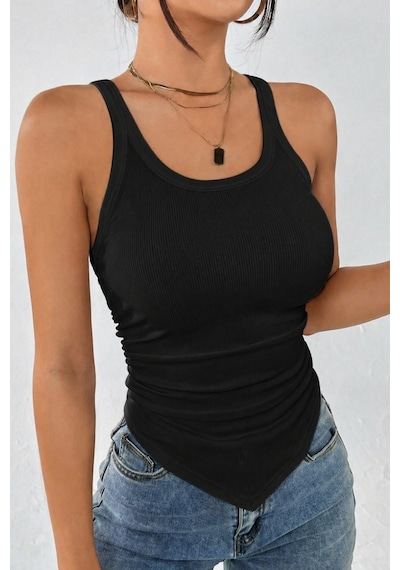 Cool Tarz Kadın Fitilli Atlet Slim Fit Kaşkorse Basic Yazlık Askılı Bluz Siyah
