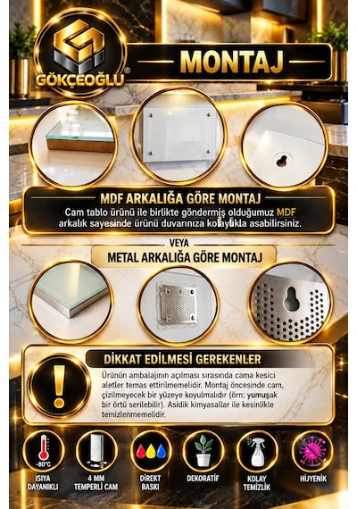Gökçeoğlu Cam Tablo Temperli Cam - Allah Yazılı Zümrüt Yeşili Gold Bordo Cam Tablo