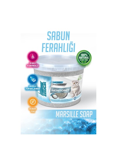 Marsilya Sabunlu Bentonit Kedi Kumu 5 Lt İnce Taneli, Güçlü Topaklanan, Ferah Koku