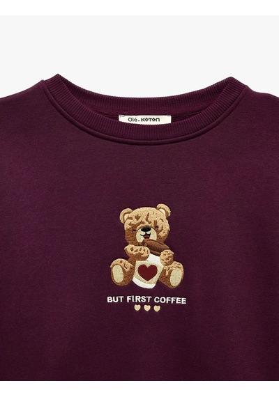Koton Ayıcık Nakışlı Şardonlu Mürdüm Kadın Sweatshirt 7wal10035ık