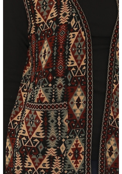 Uludağ Triko Kadın Kilim Desen Yelek / Gümüş