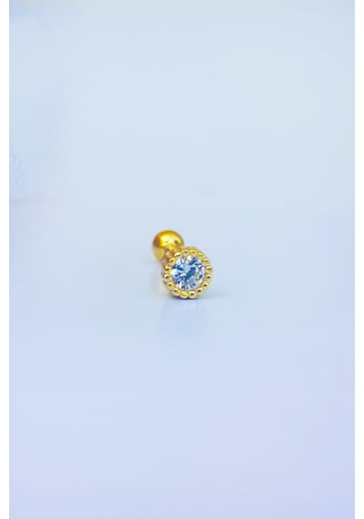 Ithal Tek Taş Gümüş Piercing Küpe-7013 Gümüş