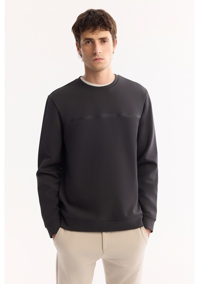 Avva Erkek Antrasit Bisiklet Yaka Pamuklu Bi-stretch Baskılı Regular Fit Sweatshirt A52y1325