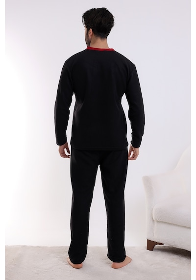 Wordex Flkn 7202 Polar Kışlık Erkek Ev Pijama Takımı Uyku Takımı Siyah