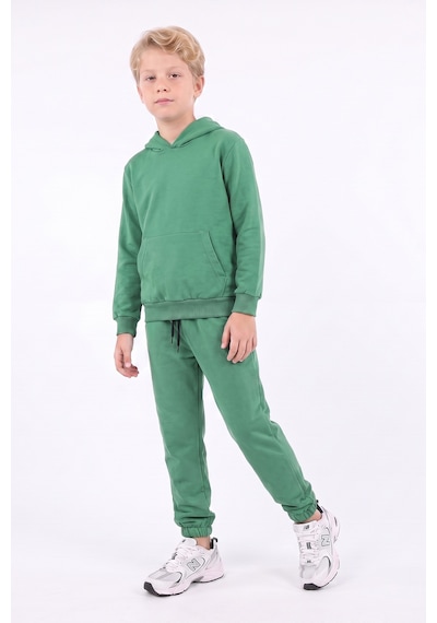 Fyk Kids Erkek Çocuk 2'li Düz Kanguru Cepli Kapüşonlu Eşofman Takımı Kırmızı-yeşil