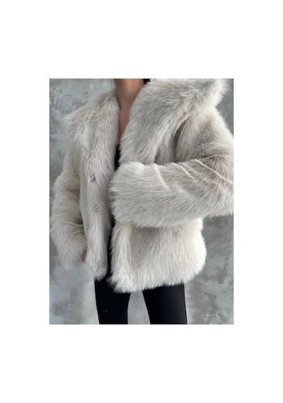 Asur Boutique Asur Butik Kadın Oversize Kesim Çıt Çıtlı Astarlı Kürk Mont Bej