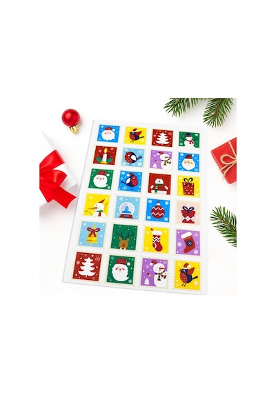 Lexroo 24 Adet Kare Yılbaşı Etiketi 4x4 Cm Noel Sticker Seti 6 x 6 CM