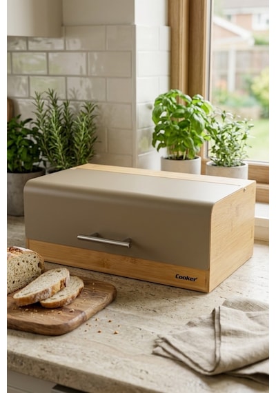 Cooker Valenza Metal Kapaklı Bambu Ekmek Kutusu Ckr4541 Bej