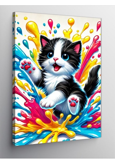 Kanvas Tablo Renkli Kedi Pati Çizimi 50cmx70cm