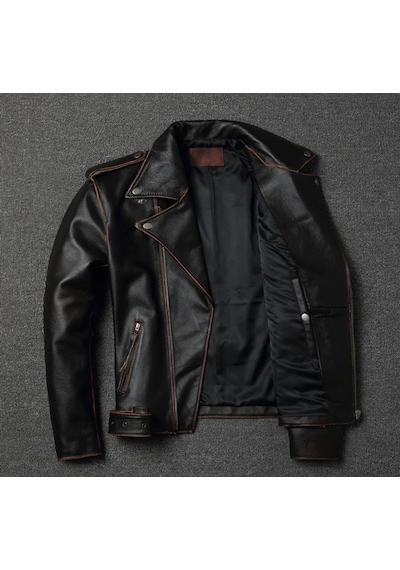 Nyc Giyim Tekstil & Deri Eskitme Biker Mont Hakiki Deri Siyah - Kahverengi