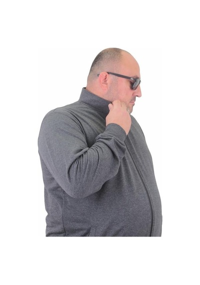 Starbattal Büyük Beden Basic Mevsimlik Fermuarlı Sweatshirt 22750 Grı Melanj-Grı Melanj