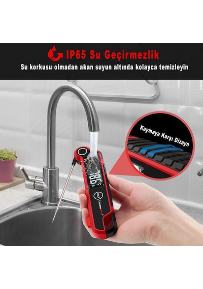 Thermopro TP620 Su Geçirmez Katlanabilir LED Ekranlı Gıda Pişirme Termometresi - T09416