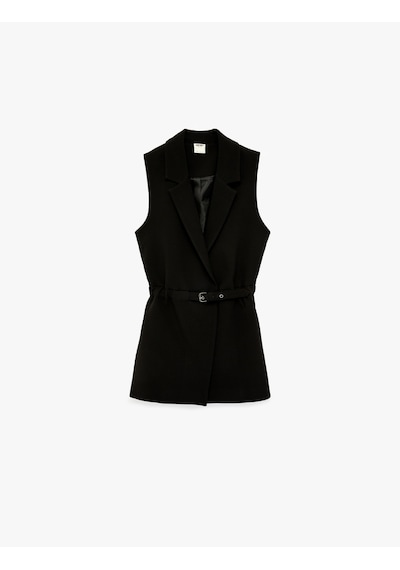 Koton Regular Fit Kolsuz Kemerli Kruvaze Yaka Yelek Siyah 6sak20009uw Siyah