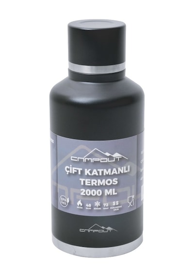 Nurgaz Campout Çift Katmanlı Termos 2000 ML Siyah