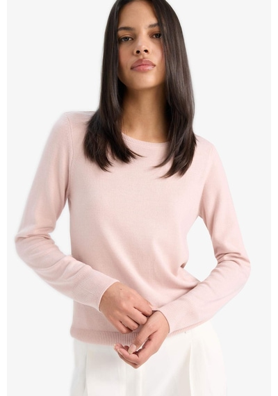 Defacto Regular Fit Bisiklet Yaka Kadın Triko Kazak F7091AZ25WNPN638 - Pembe