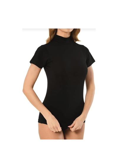 Jiber 562 Kadın Modal Balıkçı Yaka Yarım Kol Body Tekli Siyah