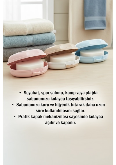 Seyahat Tipi Kapaklı Katı Sabunluk Taşınabilir Sabun Kutusu Pratik Saklama Kabı 12,5 cm