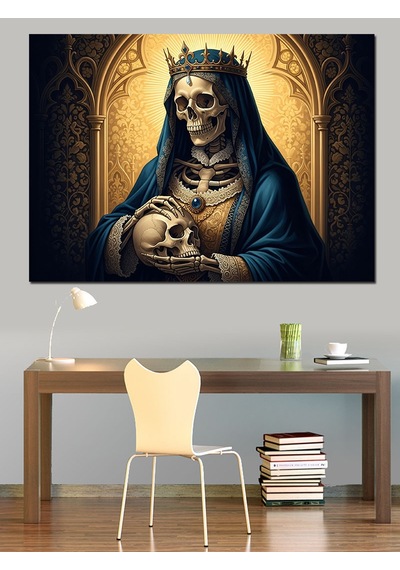 Ahşap Tablo Gotik Kraliçe İskelet Sanat Eseri