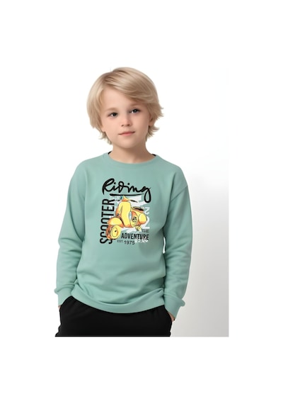 Panios Kids Rising Scooter Baskılı Erkek Çocuk Yuvarlak Yaka Mint Yeşili Sweatshirt Mint Yeşili