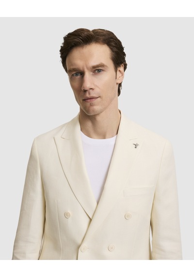 Cacharel Beyaz Slim Fit Yün Keten Karışımlı Balıksırtı Kırlangıç Yaka Kruvaze Ceket Cacharel Beyaz Slim Fit Yün Keten Karışımlı Balıksırtı Kırlangıç Yaka Kruvaze Ceket