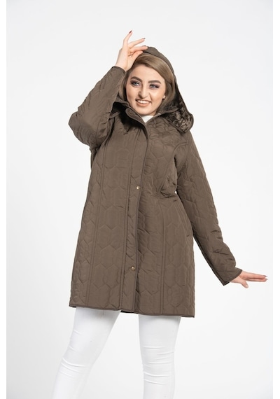 Vetre Kadın Kapitone Mont (95 Cm) Haki Büyük Beden 1016 Çok Renkli