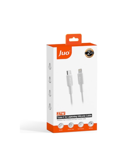 Juo JCBS272-W 27W USB Type-C To Lightning Apple Uyumlu iPhone iPad Silikon Hızlı Şarj ve Data Kablosu Beyaz 2 Metre
