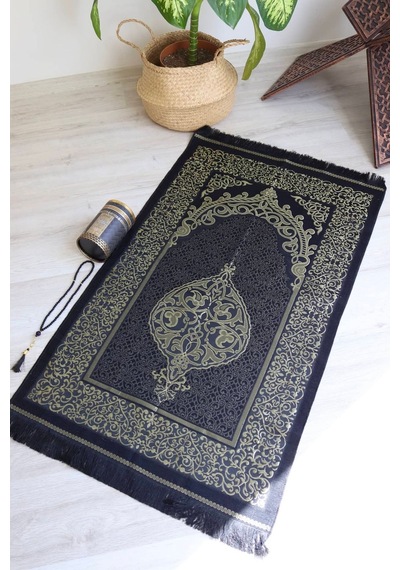 Silindir Kutulu Seccade Ve Tesbih Seti S1040 Kabe Desenli Siyah-beyaz