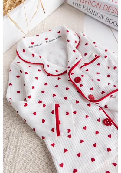 Babymod Minik Kap Desenli Düğmeli Pamuk Kız Bebek Pijama Takımı Krem
