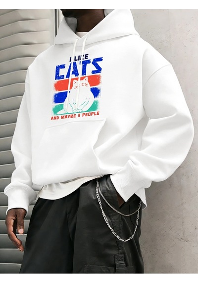 Startmore Tarzsokak Komik Sevimli Kedi Eğlenceli Aşıklar Kedileri Seviyorum Baskılı Erkekler Hoody Moda Gevşek Ka Beyaz