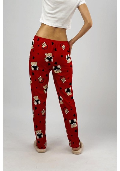 Kadın Kadife Pijama Altı Eşofman Pamuklu Kırmızı