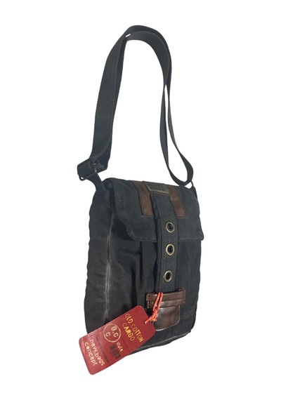 Old Cotton Cargo Vintage Küçük Salaş Unisex Günlük Çapraz Postacı Çantası S Boy 20x24cm Siyah
