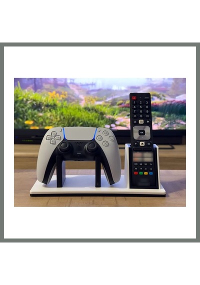 Bezos 3d Baskı Oyun Kolu Ve Tv Kumanda Standı Çift Bölmeli Masaüstü Kumanda Tutucu Organizer - Beyaz Mmbz