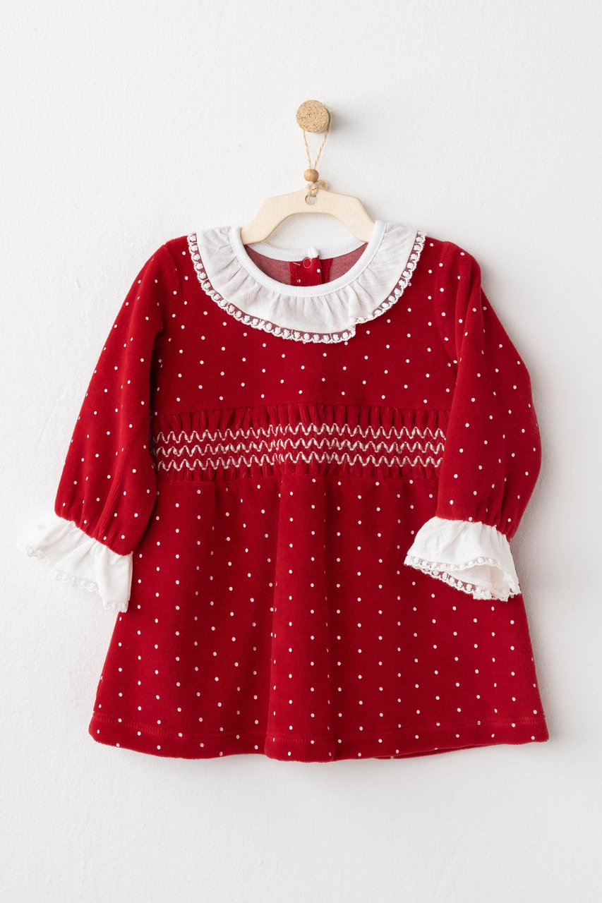 AndyWawa Kız Bebek Elbise Takım Dress Band Set Party Ac26315 Kırmızı