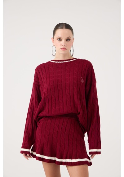 Holly Lolly Logolu Örgü Desenli Oversize Triko Harold Kazak Bordo