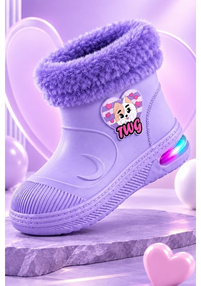 Muggo Muppy Işıklı Kürk Detaylı Unisex Çocuk Günlük Yağmur Ve Kar Botu Lila